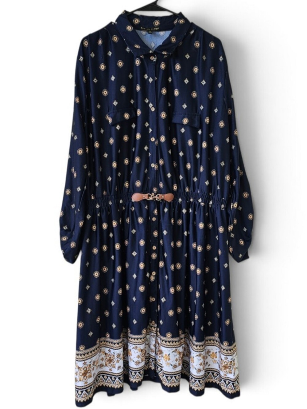 Always Indigo Button Up Dress Horse Bit Style Buckle Closure Navy Size 3X